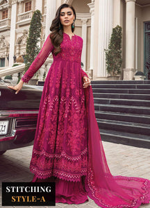 Maria B Embroidered Chiffon Suits Unstitched 4 Piece MPC-23-107 Magenta Pink D7 - Luxury Wedding Collection