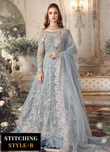Maria B Mbroidered  Embroidered Chiffon Suits Unstitched 4 Piece Ice Blue BD-2702-D2 - Luxury Wedding Collection