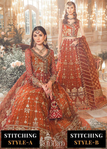 Maria B Mbroidered  Embroidered Organza Suits Unstitched 4 Piece Maroon BD-2705-D5 - Luxury Wedding Collection