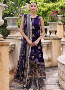 Noor Kaani By Saadia Asad Embroidered Net Suits Unstitched 3 Piece D4 Purple - Luxury Wedding Collection