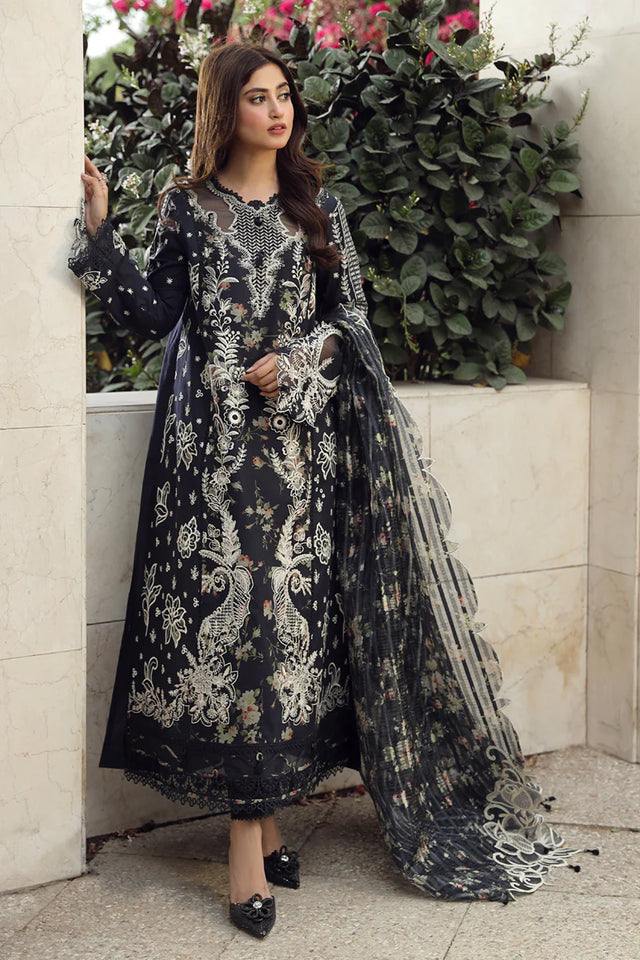 Qalamkar Chikankari Lawn Suit Unstitched 3 Piece PS-07 HAMNA- Festive Collection