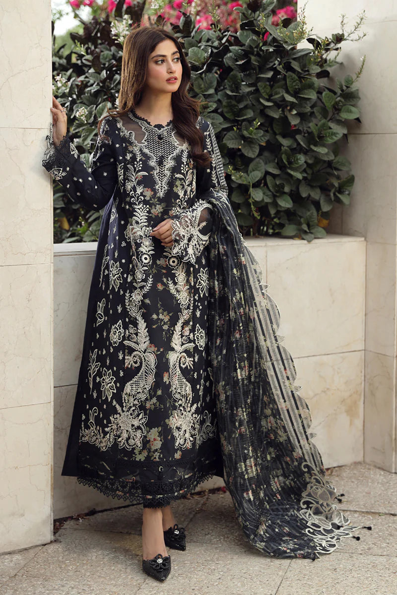 Qalamkar Chikankari Lawn Suit Unstitched 3 Piece PS-07 HAMNA- Festive Collection