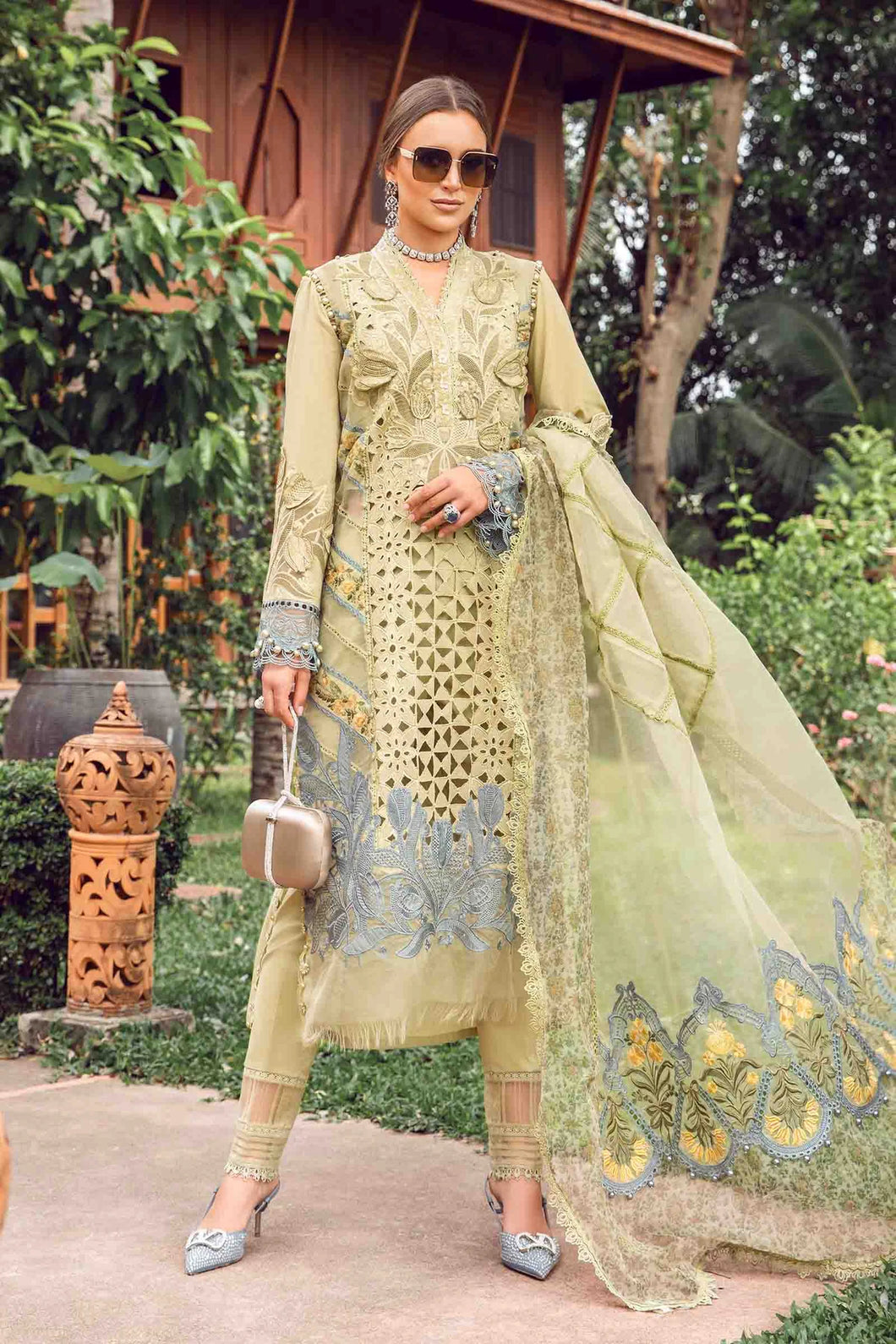 Maria B Embroidered Lawn Suit Unstitched 3 Piece MB24 D-10 - Luxury Collection