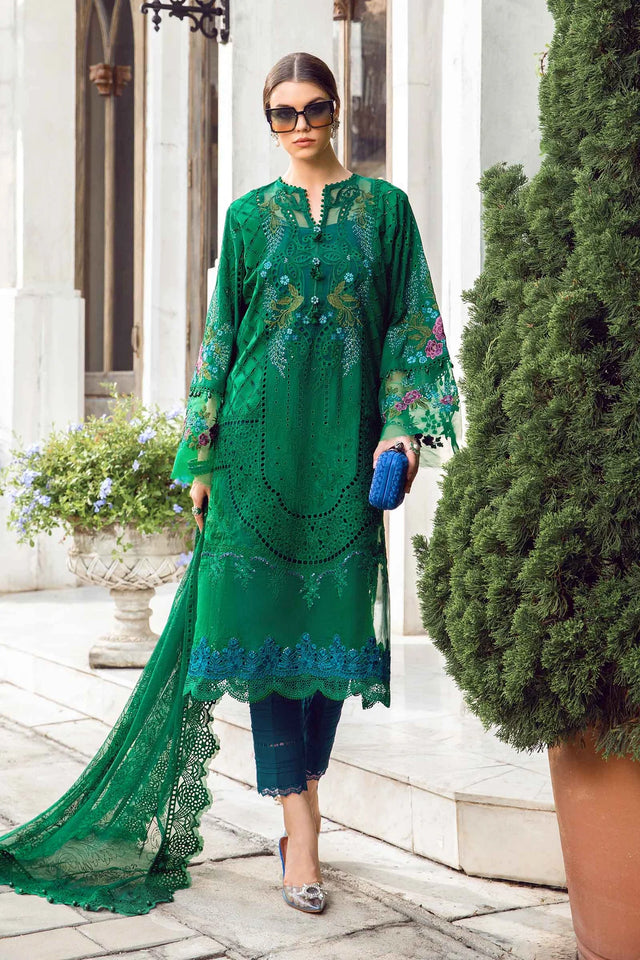 Maria B Embroidered Lawn Suit Unstitched 3 Piece MB24 D-02 - Luxury Collection