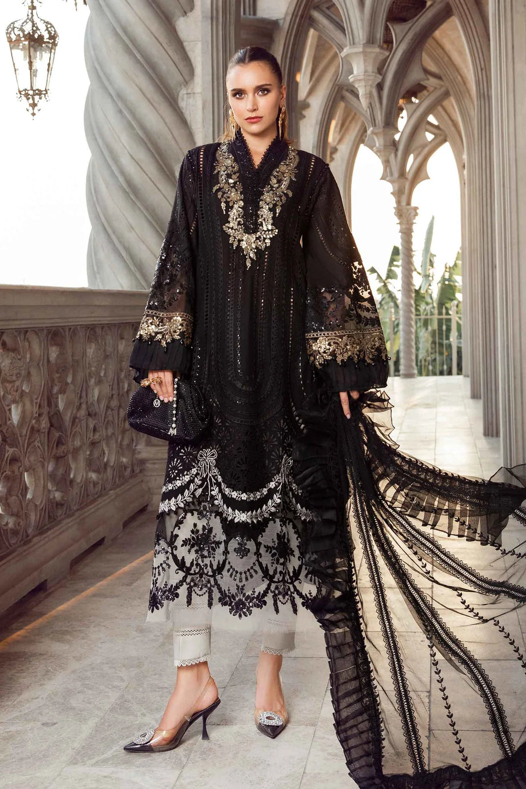 Maria B Embroidered Lawn Suit Unstitched 3 Piece MB24 D-03 - Luxury Collection
