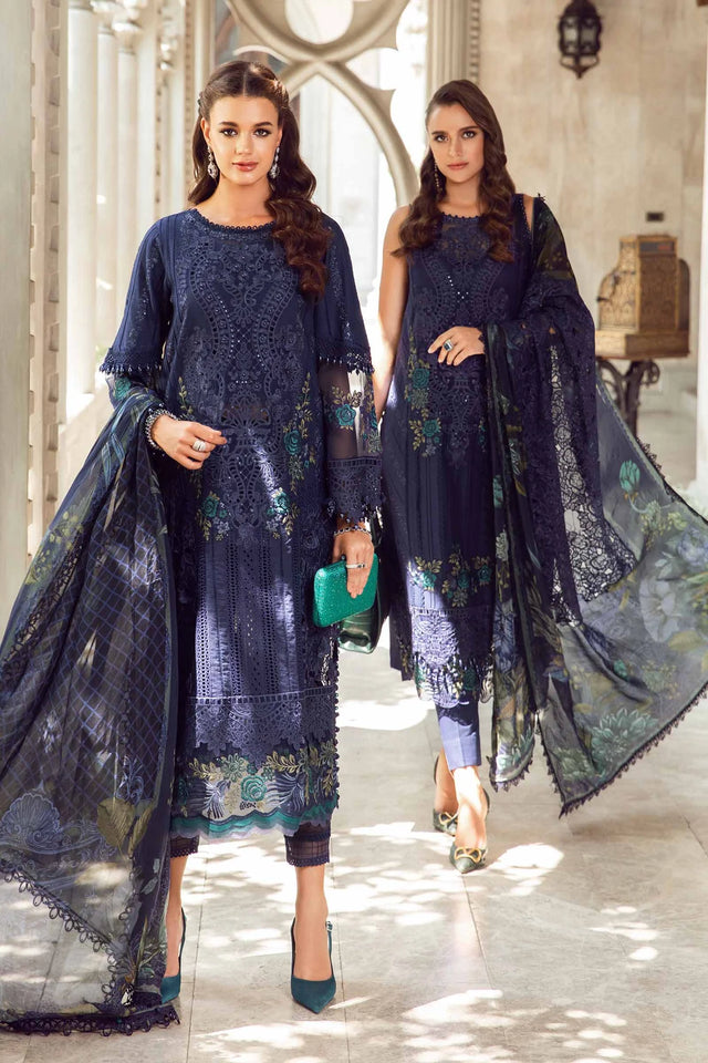 Maria B Embroidered Lawn Suit Unstitched 3 Piece MB24 D-09 - Luxury Collection