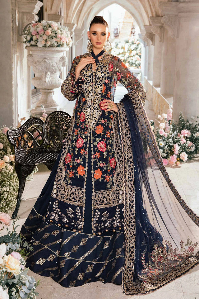 Maria B Mbroidered  Embroidered Suit Unstitched 3 Piece BD-2808-NAVY BLUE-DEFAUL- Luxury Collection