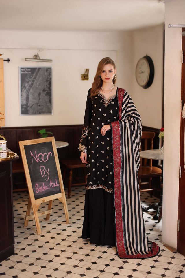 Noor by Saadia Asad Embroidered Linen Unstitched 3Pc Suit D-01A