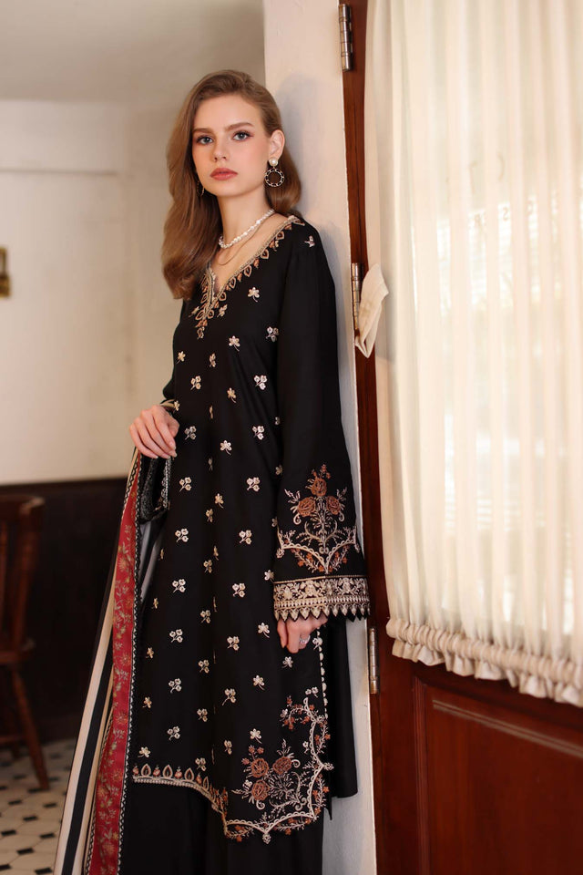 Noor by Saadia Asad Embroidered Linen Unstitched 3Pc Suit D-01A