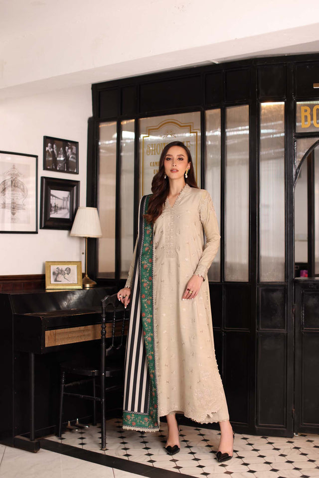 Noor by Saadia Asad Embroidered Linen Unstitched 3Pc Suit D-01B