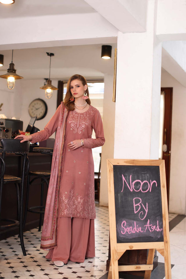 Noor by Saadia Asad Embroidered Linen Unstitched 3Pc Suit D-02B