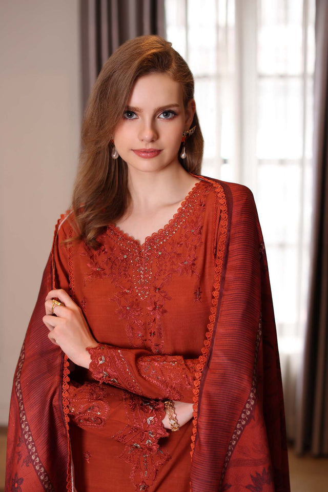 Noor by Saadia Asad Embroidered Linen Unstitched 3Pc Suit D-05A