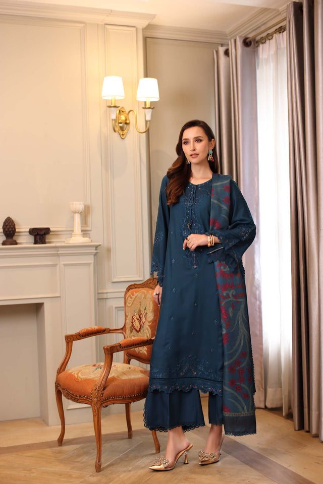 Noor by Saadia Asad Embroidered Linen Unstitched 3Pc Suit D-05B