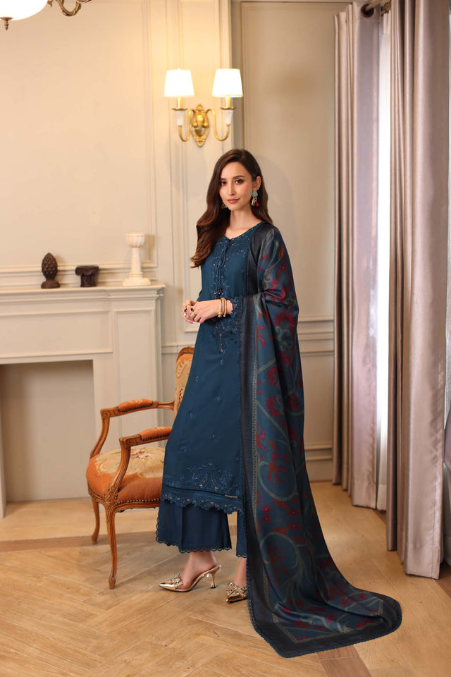 Noor by Saadia Asad Embroidered Linen Unstitched 3Pc Suit D-05B