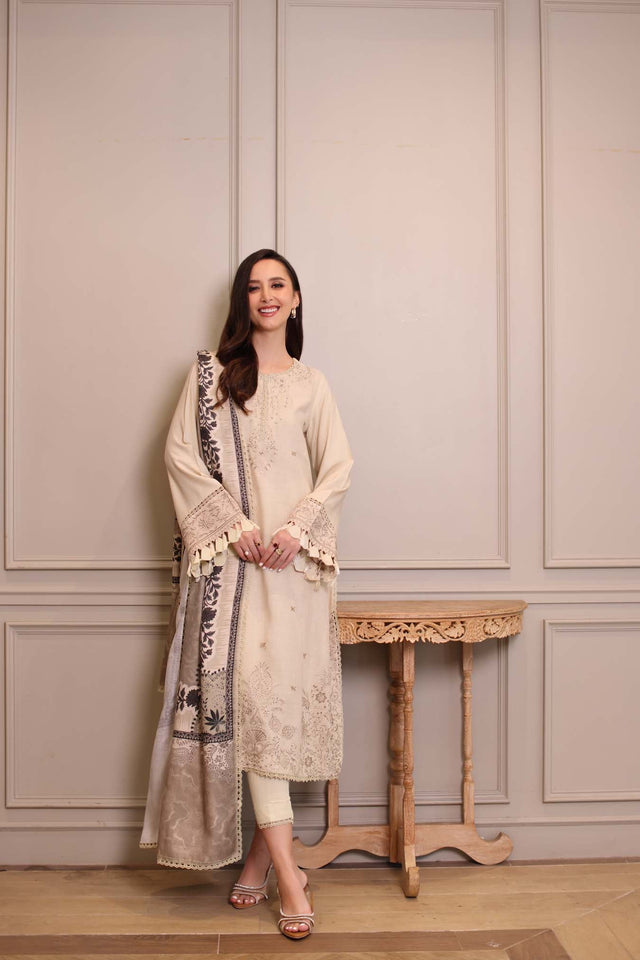 Noor by Saadia Asad Embroidered Linen Unstitched 3Pc Suit D-07A