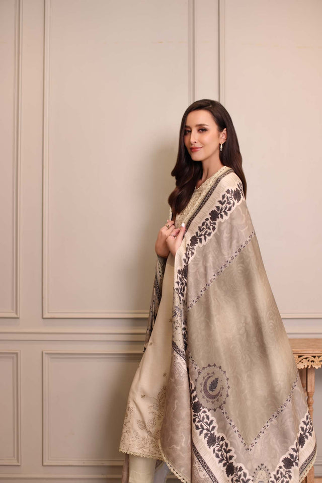 Noor by Saadia Asad Embroidered Linen Unstitched 3Pc Suit D-07A