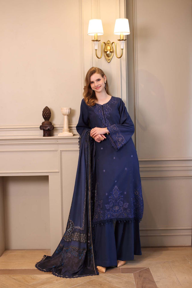 Noor by Saadia Asad Embroidered Linen Unstitched 3Pc Suit D-07B