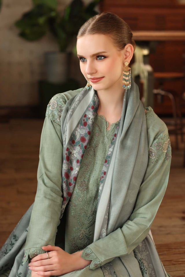 Noor by Saadia Asad Embroidered Linen Unstitched 3Pc Suit D-08A