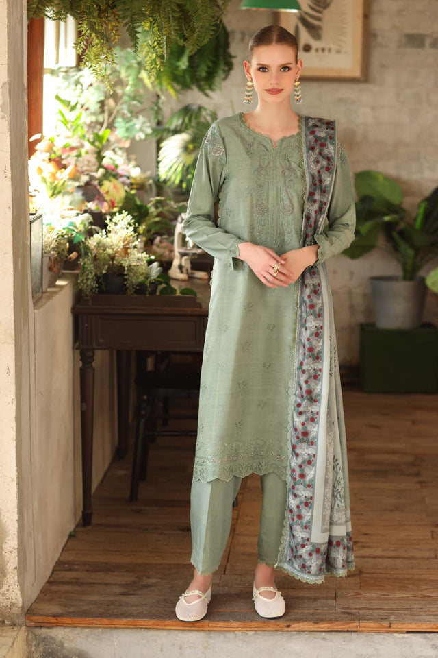 Noor by Saadia Asad Embroidered Linen Unstitched 3Pc Suit D-08A