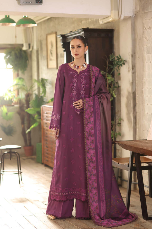 Noor by Saadia Asad Embroidered Linen Unstitched 3Pc Suit D-08B