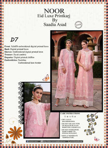 Noor by Saadia Asad Embroidered Lawn Suits Unstitched 3 Piece NSA24ELP D7-Luxury Collection