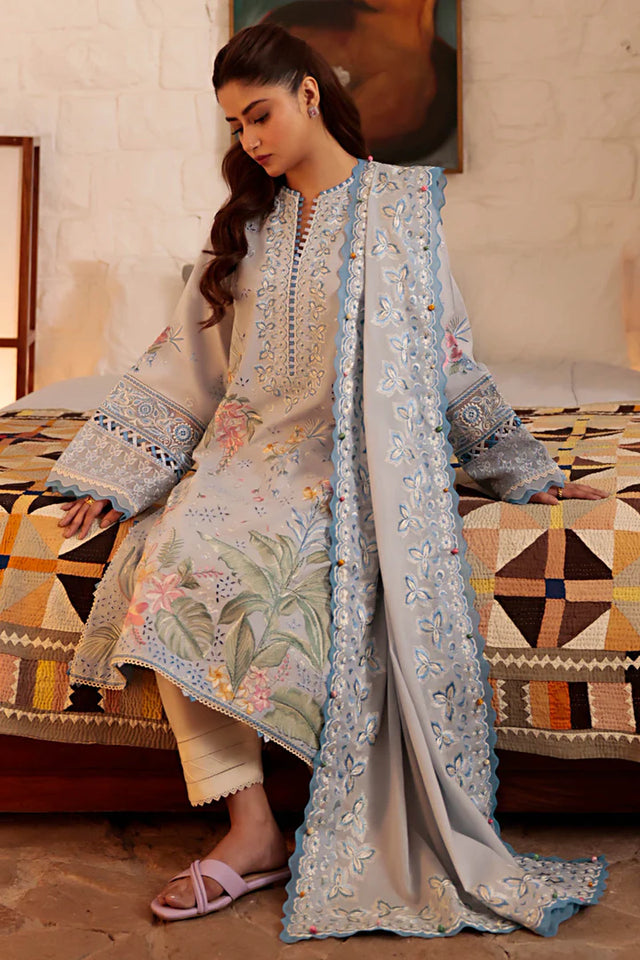 Zaha Embroidered Lawn Suits Unstitched 3 Piece ZL24-01B - Summer Collection