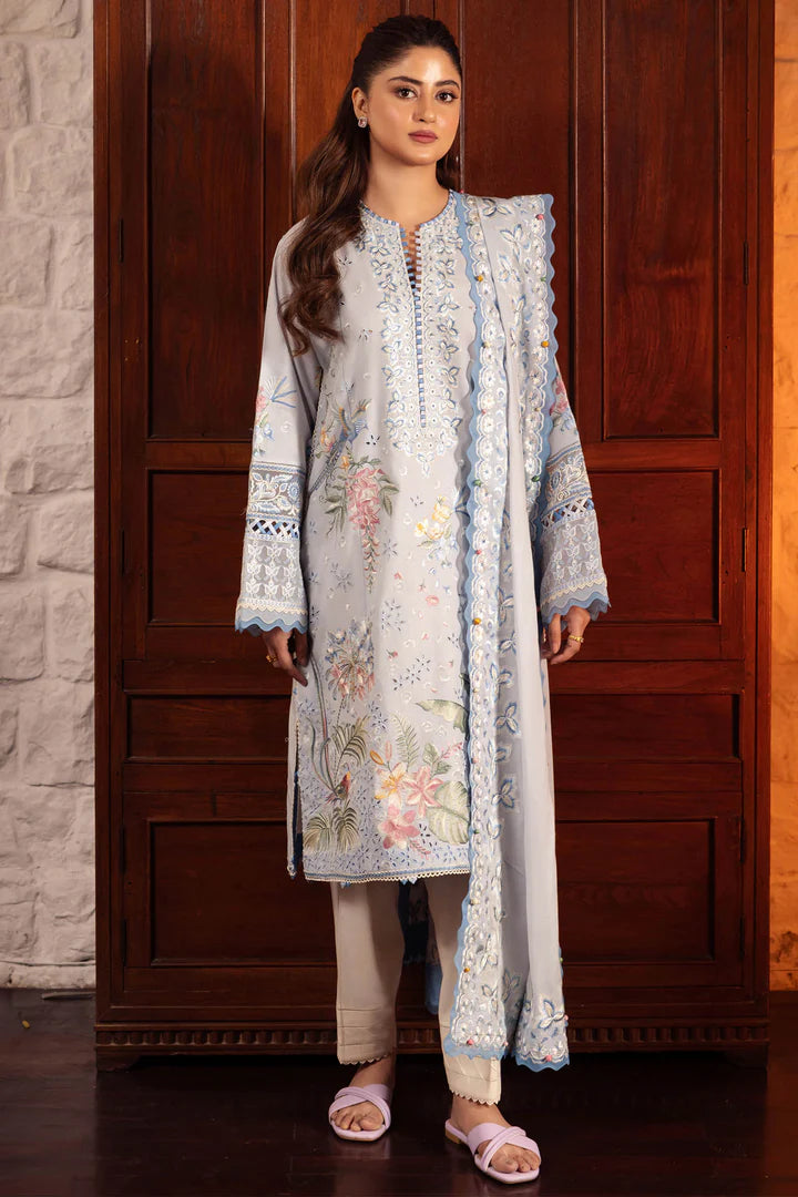 Zaha Embroidered Lawn Suits Unstitched 3 Piece ZL24-01B - Summer Collection