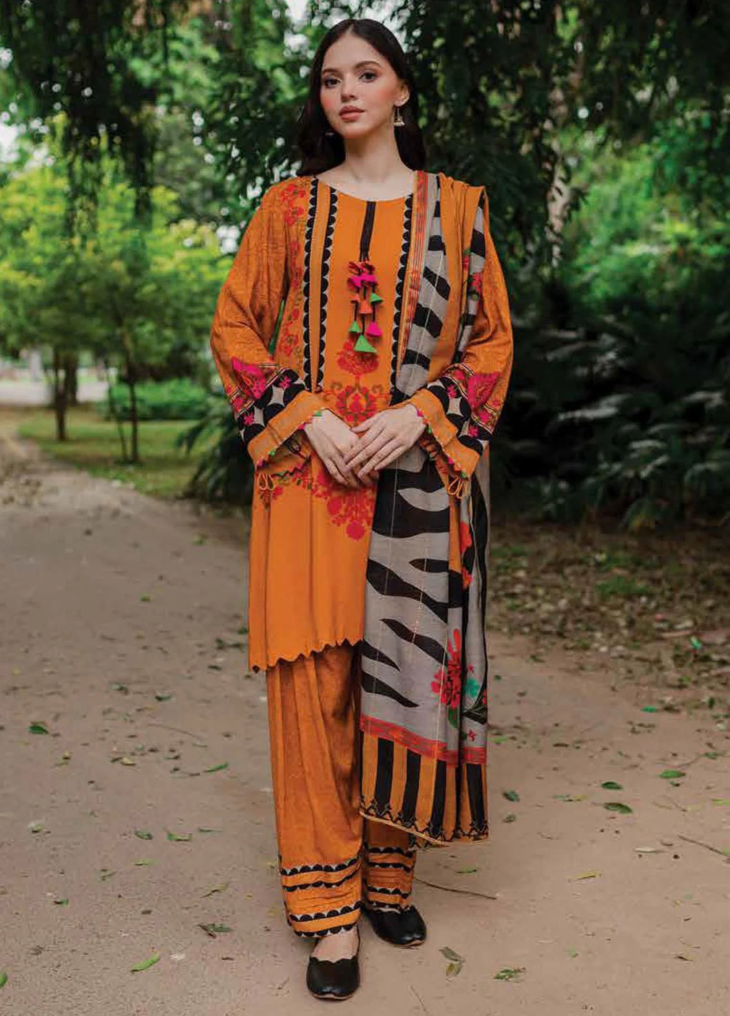 Charizma C Print Printed Linen Suits with Printed Wool Shawl  Unstitched 3 Piece  CPW-01