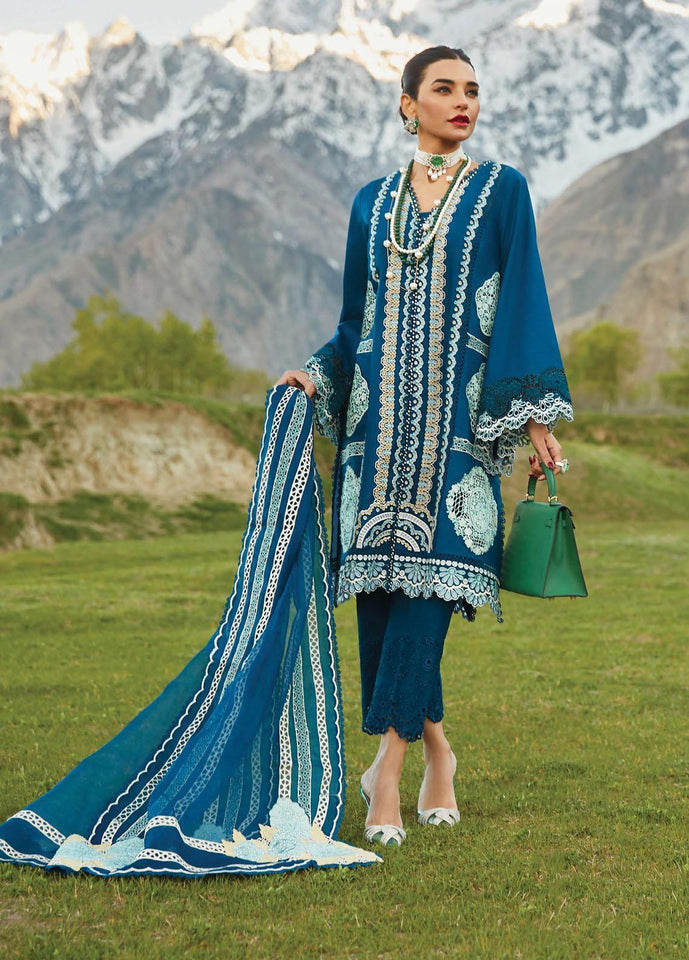 Crimson Embroidered Lawn Suits Unstitched 3 Piece Medley of Lace - D7 A Cobalt Blue