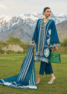 Crimson Embroidered Lawn Suits Unstitched 3 Piece Medley of Lace - D7 A Cobalt Blue