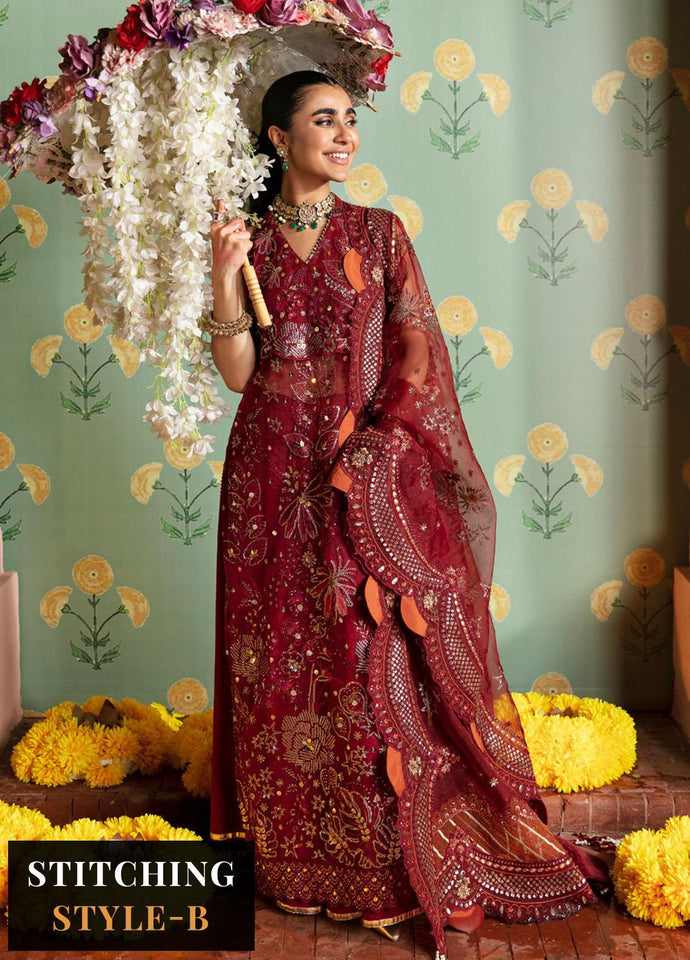 Nureh By Jhoomro Embroidered Chiffon Suits Unstitched 4 Piece NL-53 - MAHRO- Luxury Formal Wedding Collection 2023