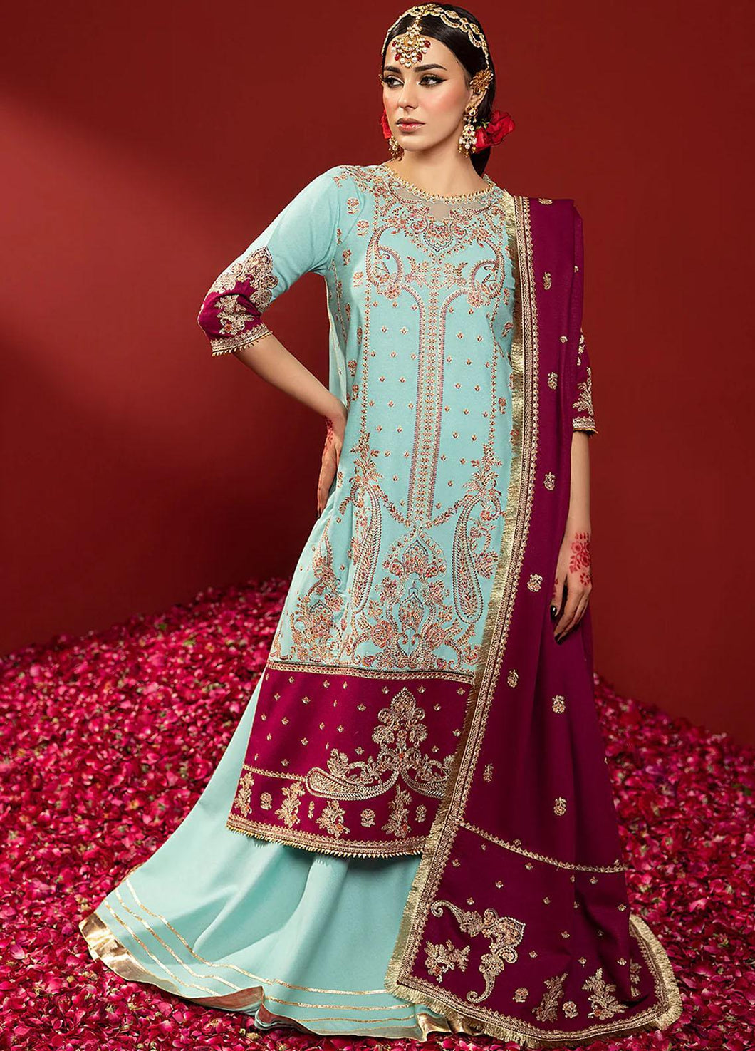 Bin Ilyas Laal Embroidered Karandi Suits Unstitched 3 Piece BI23L 1517-A - Winter Collection