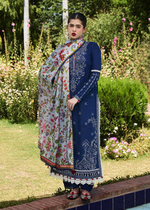 Hussain Rehar Embroidered Lawn Suit Unstitched 3 Piece HRR24SSL Cyan - Summer Collection