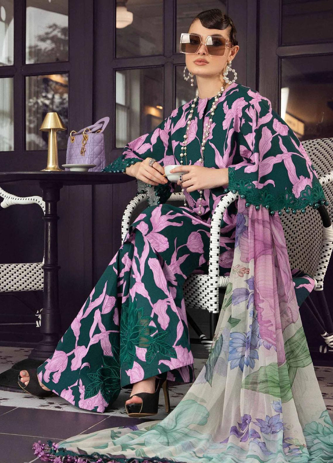 Maria B M Prints  Embroidered Cambric Suits Unstitched 3 Piece 5B - Winter Collection