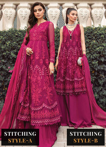 Maria B Embroidered Chiffon Suits Unstitched 4 Piece MPC-23-107 Magenta Pink D7 - Luxury Wedding Collection